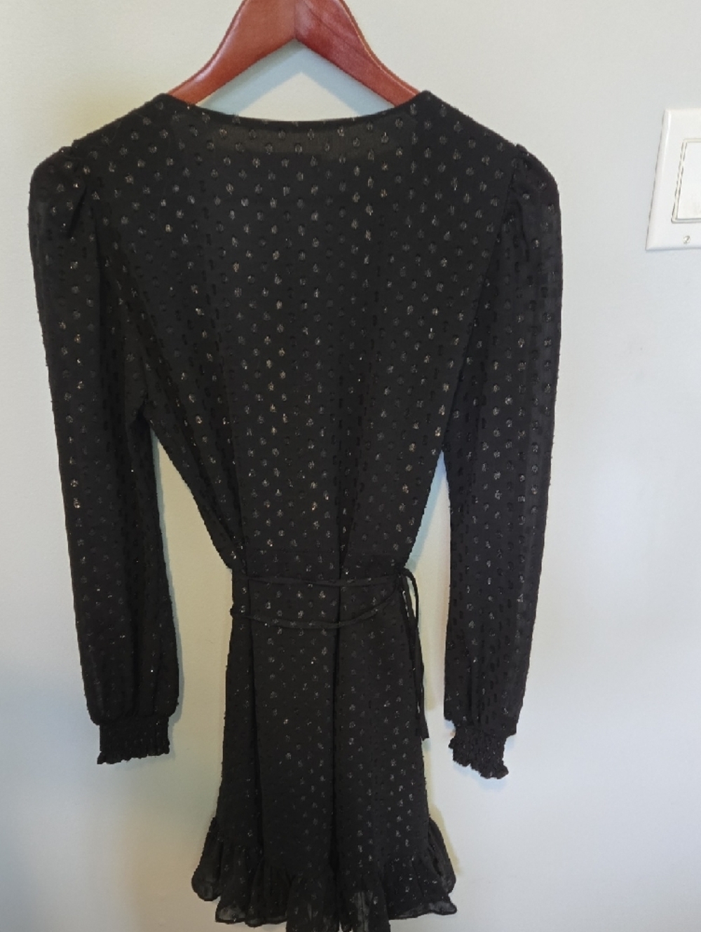 MICHAEL Michael Kors Black Long-Sleeve Dot-Texture Wrap Dress - Picture 7 of 11
